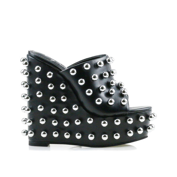 privileged by j.c. dossier Genovefa Metallic Studded Platform Wedges
