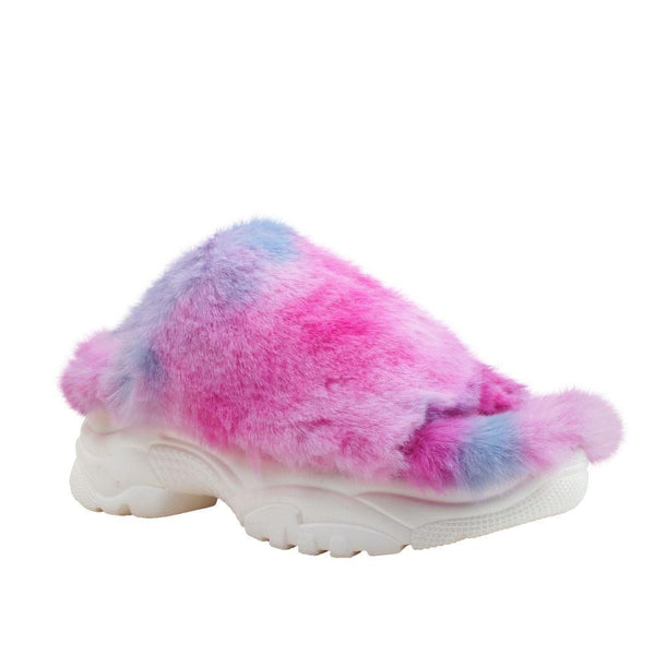 Privileged By J.c. Dossier Genuine Pink Faux Fur Platform Slippers
