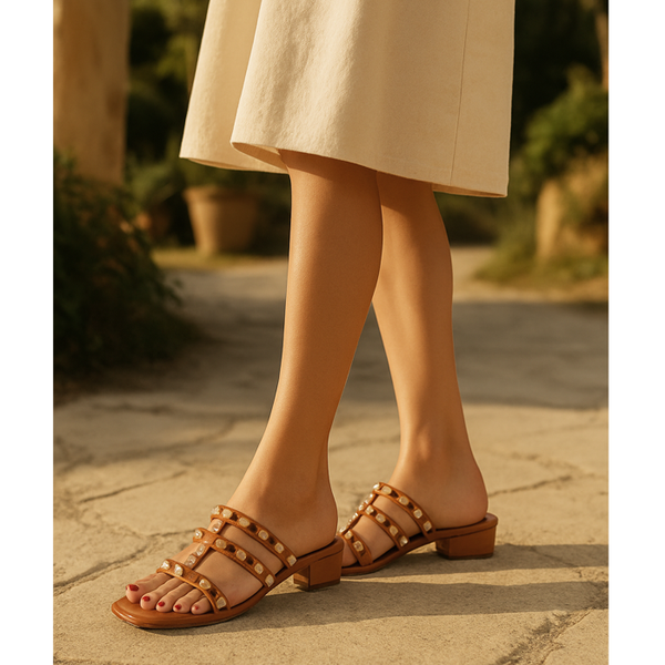 Privileged By J.c. Dossier Gidget Brown Studded Flat Heel