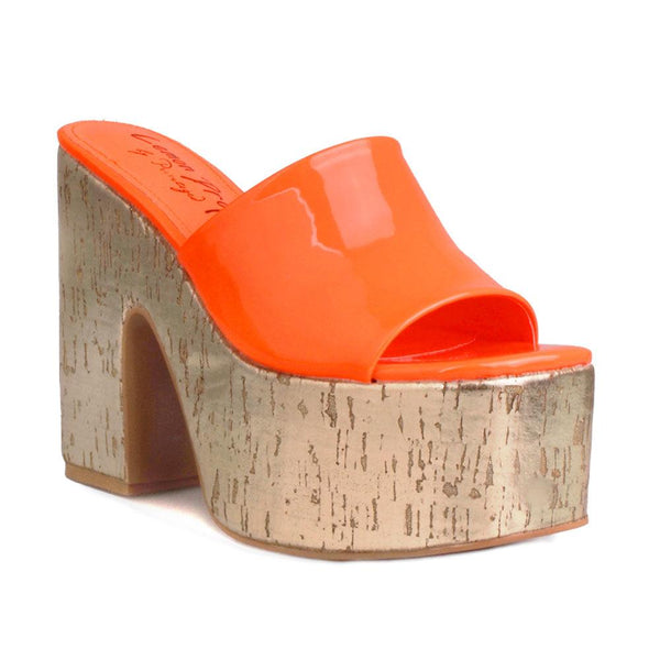 Privileged By J.c. Dossier Gigietta Orange Platform Heels
