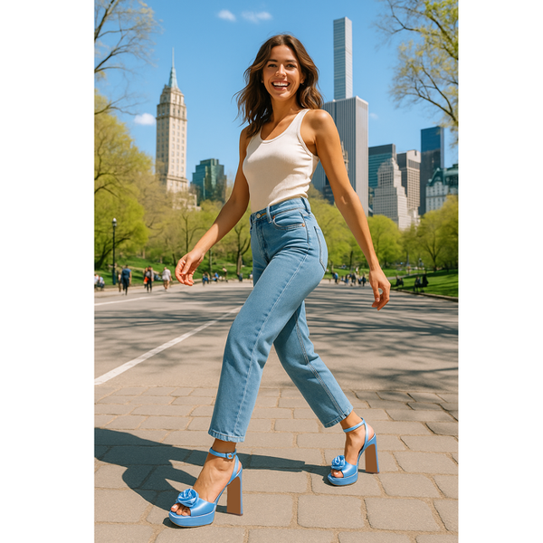 Privileged By J.c. Dossier Haldeman Blue Satin Platform Heels