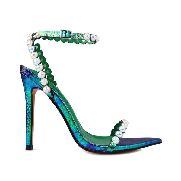 privileged by j.c. dossier Harline Pearl Heel in Iridescent Green