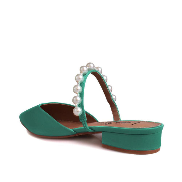 Privileged By J.c. Dossier Hersh Green Pearl Strap Flat