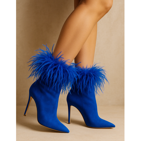 Privileged By J.c. Dossier Hirosa Blue Faux Feather Bootie