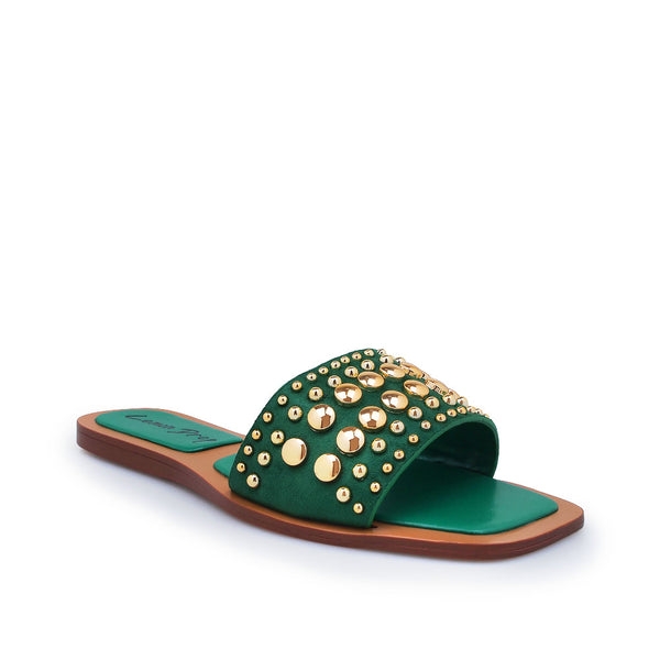 Privileged By J.c. Dossier Hodge Flat Slide Sandals With Gold Studs