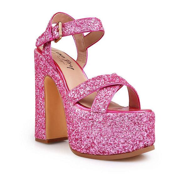 Privileged By J.c. Dossier Ileen Pink Glitter Platform Heels