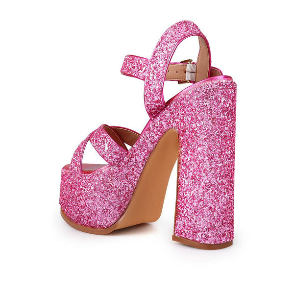 Privileged By J.c. Dossier Ileen Pink Glitter Platform Heels