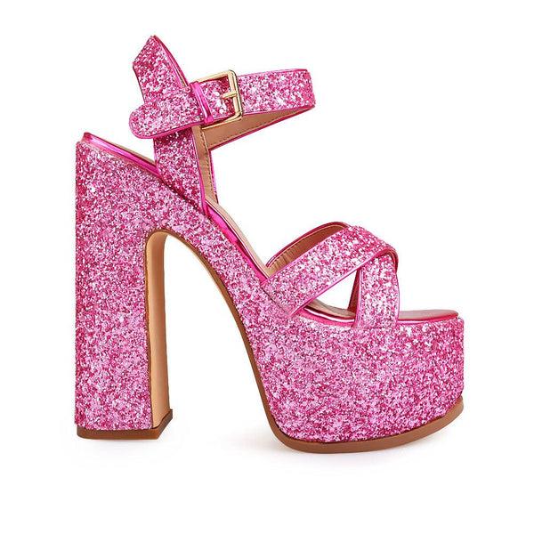 privileged by j.c. dossier Ileen Pink Glitter Platform Heels