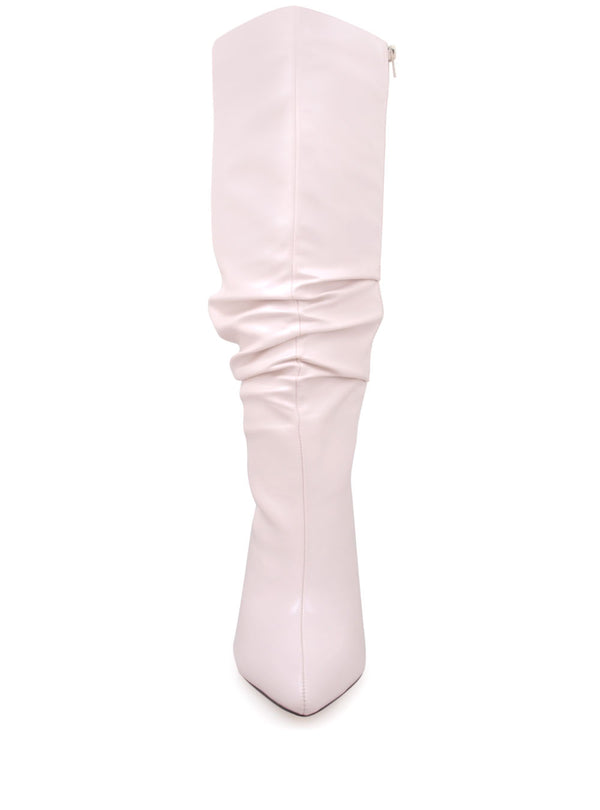 Privileged By J.c. Dossier Inaya Brown Vegan Leather Ruffle Heel Boots