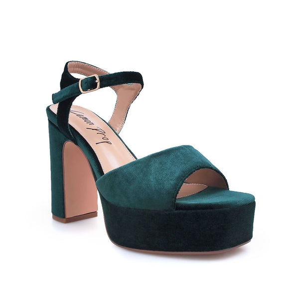 Privileged By J.c. Dossier Isa Blue Velvet Platform Heels
