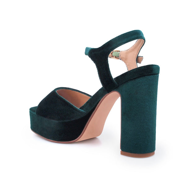 Privileged By J.c. Dossier Isa Blue Velvet Platform Heels