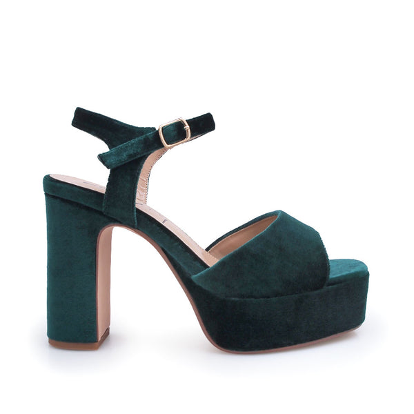 privileged by j.c. dossier Isa Blue Velvet Platform Heels