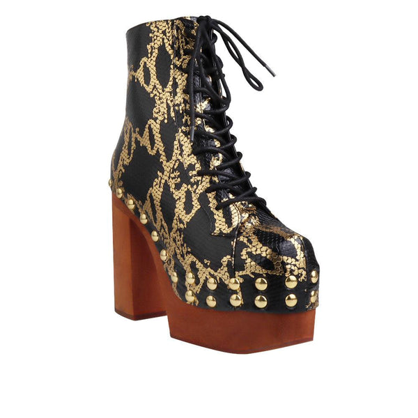 Privileged By J.c. Dossier Janice Black & Gold Platform Bootie