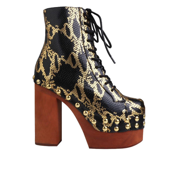 privileged by j.c. dossier Janice Black & Gold Platform Bootie