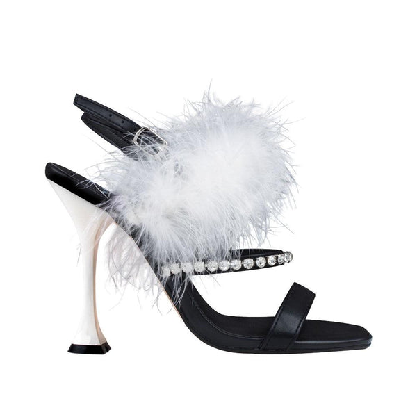 privileged by j.c. dossier Jannie Black Rhinestone Heel with Faux Fur