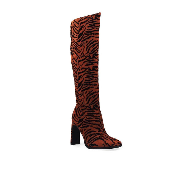 Privileged By J.c. Dossier Janyce Rust Tiger Print Knee-High Boot