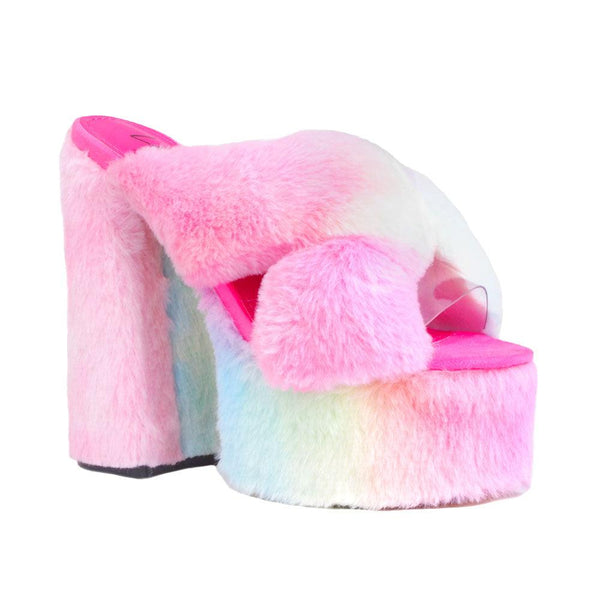 Privileged By J.c. Dossier Joey Fuzzy Rainbow Platform Heels