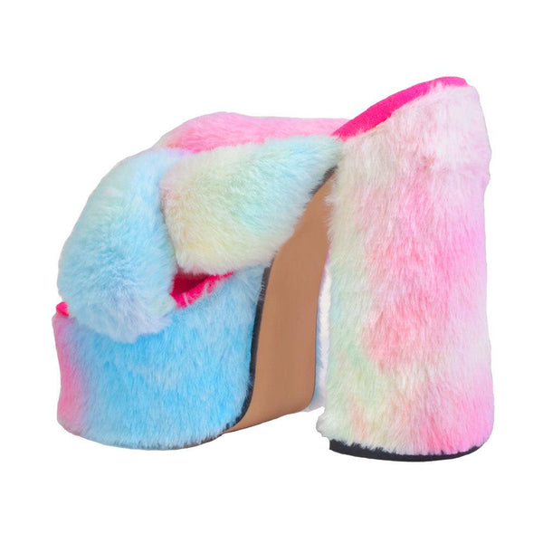 Privileged By J.c. Dossier Joey Fuzzy Rainbow Platform Heels