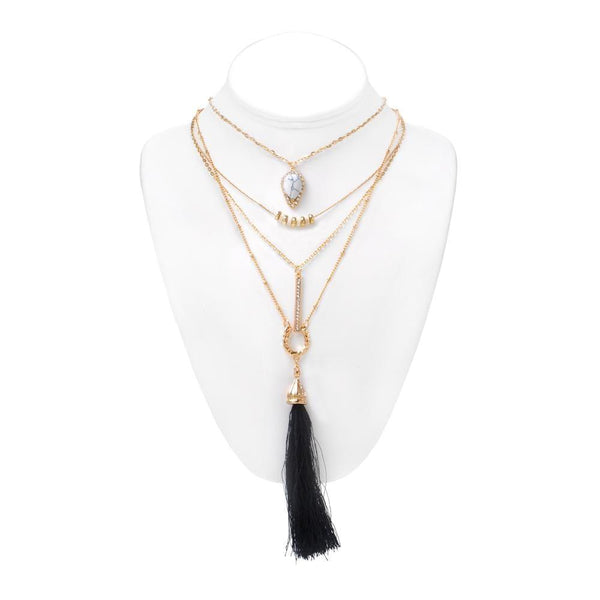 privileged by j.c. dossier Josephina Multi-Layer Necklace Black Tassel