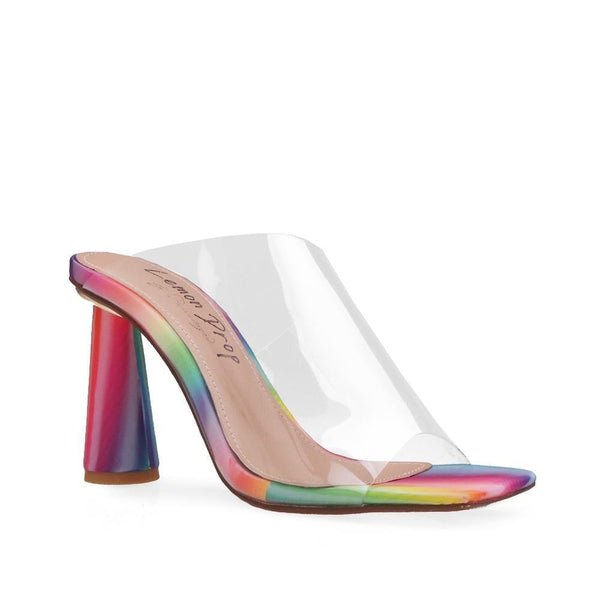 Privileged By J.c. Dossier Karisa Clear Vinyl Heels With Rainbow Sole