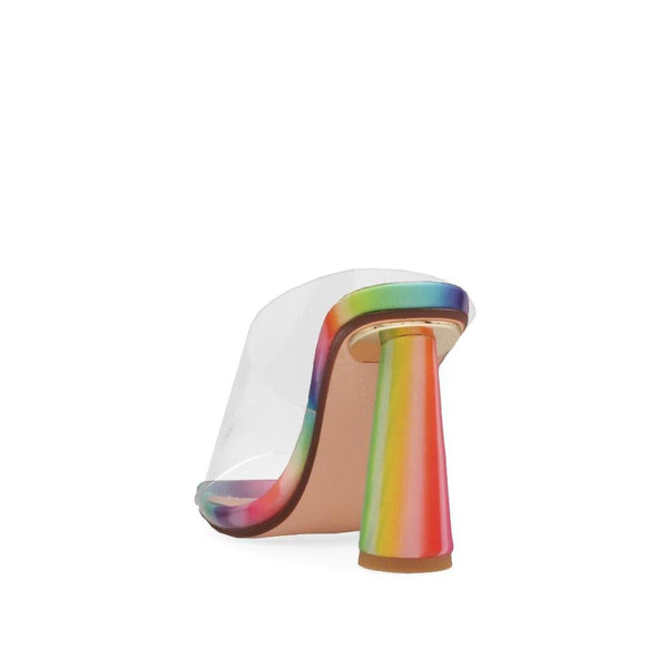 Privileged By J.c. Dossier Karisa Clear Vinyl Heels With Rainbow Sole