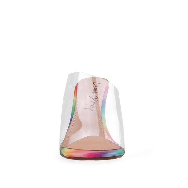 Privileged By J.c. Dossier Karisa Clear Vinyl Heels With Rainbow Sole