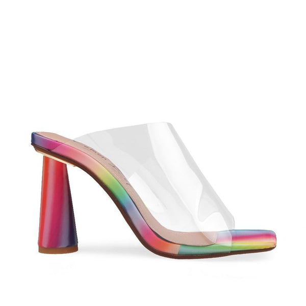 privileged by j.c. dossier Karisa Clear Vinyl Heels with Rainbow Sole