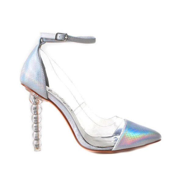 privileged by j.c. dossier Keisy Holographic Heel with Sculptural Heel