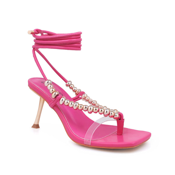 Privileged By J.c. Dossier Keziah Pink Studded Lace-Up Heels