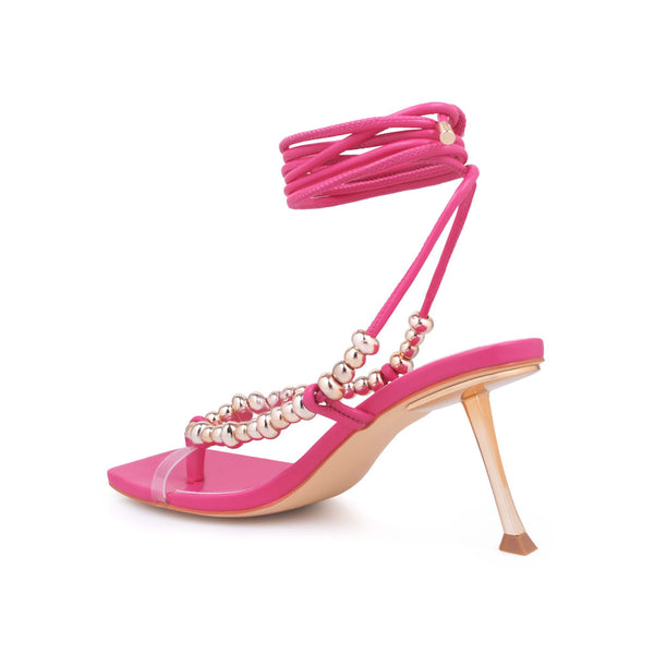 Privileged By J.c. Dossier Keziah Pink Studded Lace-Up Heels