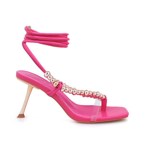 privileged by j.c. dossier Keziah Pink Studded Lace-Up Heels