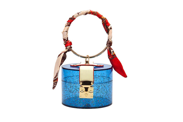 privileged by j.c. dossier Kimira Cylinder Purse Blue | Bold Statement Handbag