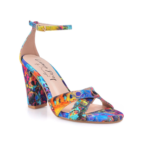 Privileged By J.c. Dossier Kori Block Heel Ankle Buckle In Blue