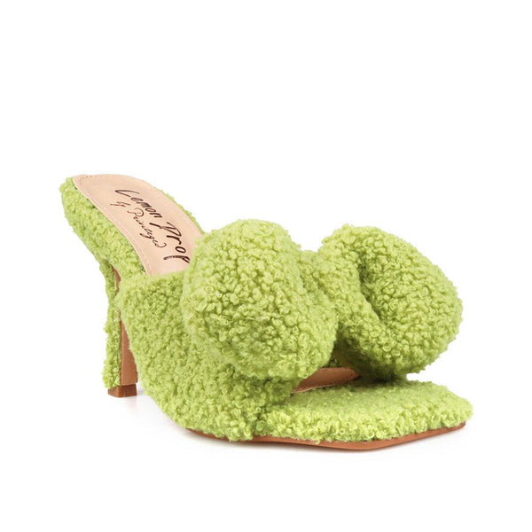 Privileged By J.c. Dossier Kristoff Green Vegan Shearling Heels