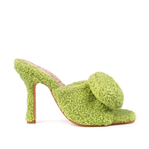 privileged by j.c. dossier Kristoff Green Vegan Shearling Heels