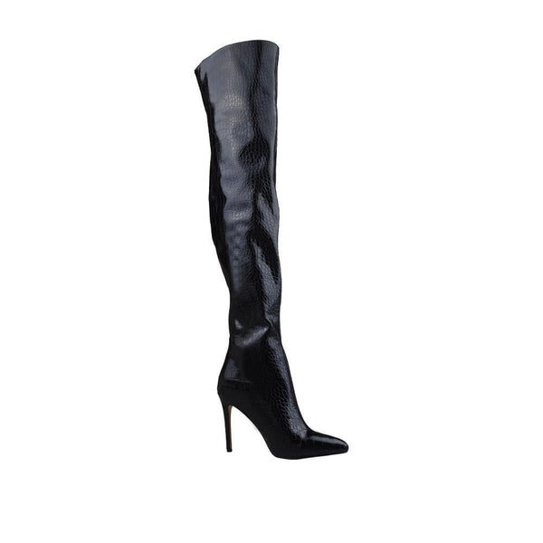 privileged by j.c. dossier Laboni Black Vegan Croc Over-the-Knee Boots