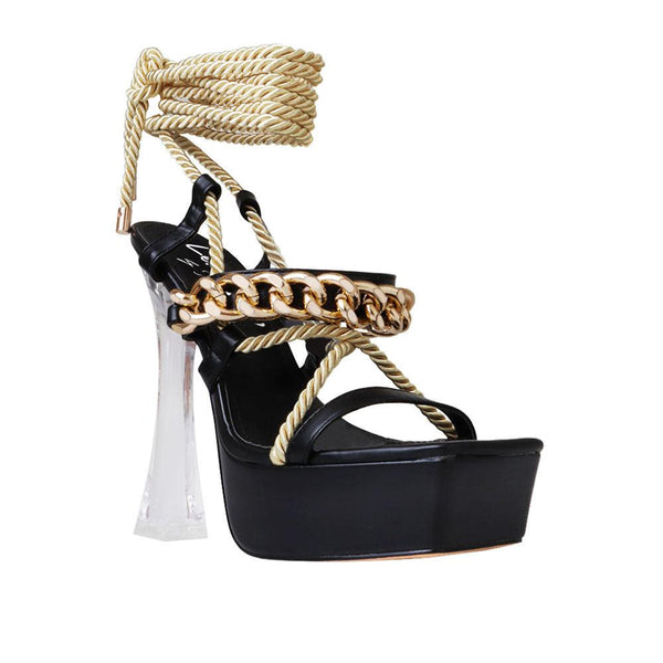 Privileged By J.c. Dossier Lady Black Platform Heels With Rope & Chain