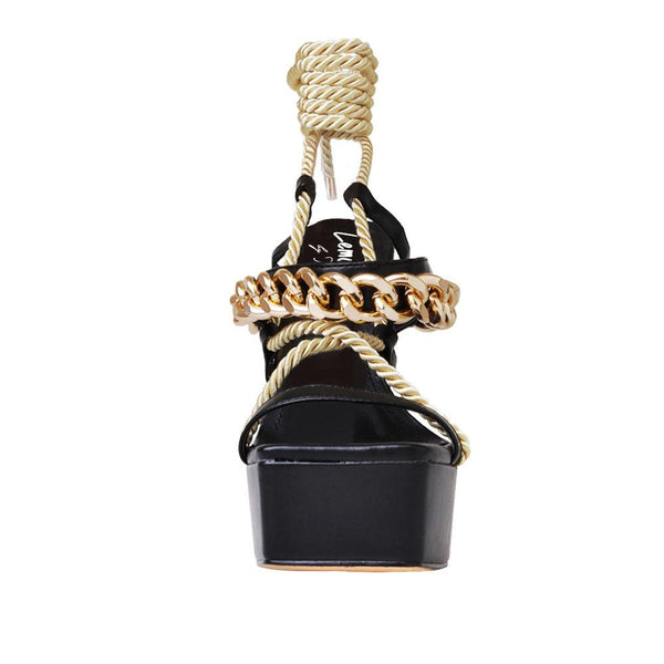 Privileged By J.c. Dossier Lady Black Platform Heels With Rope & Chain