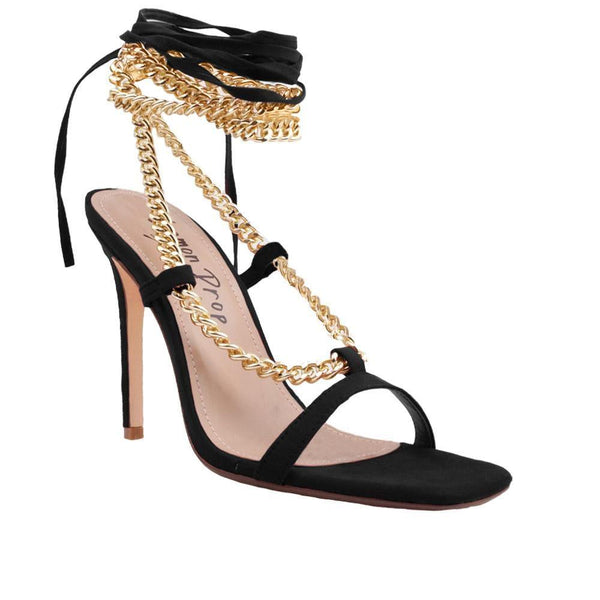 Privileged By J.c. Dossier Laelia Black Heel With Gold Chains