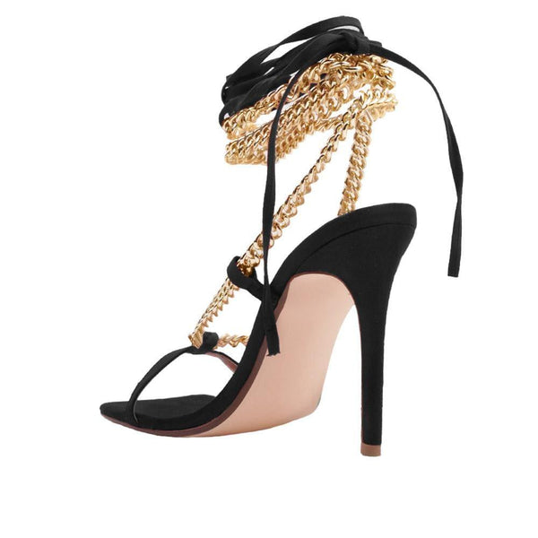 Privileged By J.c. Dossier Laelia Black Heel With Gold Chains