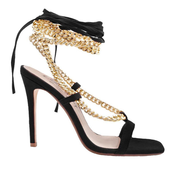privileged by j.c. dossier Laelia Black Heel with Gold Chains