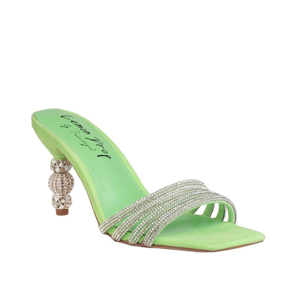 Privileged By J.c. Dossier Lemon Drop Haute Green Rhinestone Heels