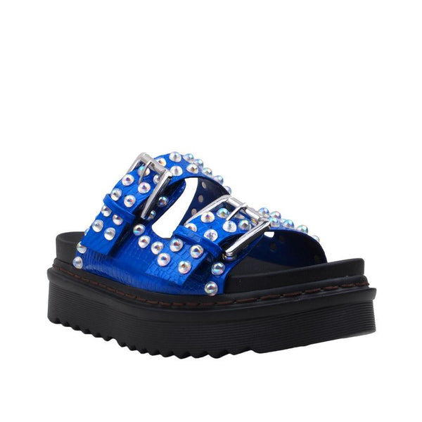 Privileged By J.c. Dossier Leonara Blue Platform Flat With Iridescent Pearls