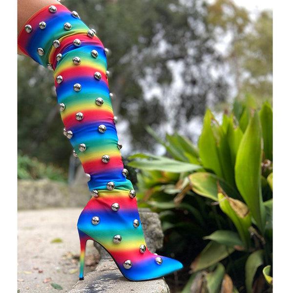 Privileged By J.c. Dossier Leven Rainbow Studded Knee-High Boot