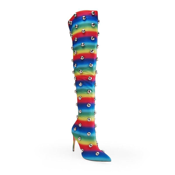 Privileged By J.c. Dossier Leven Rainbow Studded Knee-High Boot