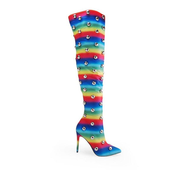 privileged by j.c. dossier Leven Rainbow Studded Knee-High Boot