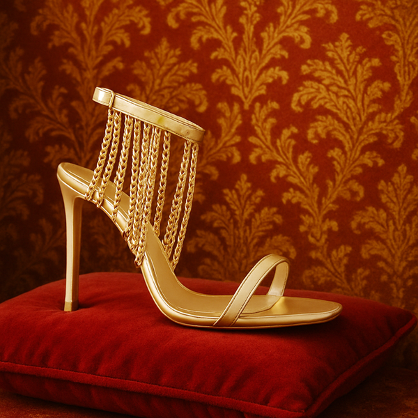Privileged By J.c. Dossier Lirryc Gold Chain Heel Sandal
