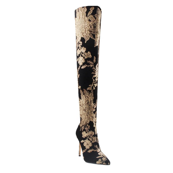 Privileged By J.c. Dossier Louisy Gold Embroidered Over-the-Knee Boot