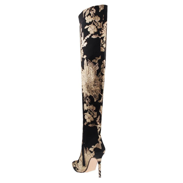 Privileged By J.c. Dossier Louisy Gold Embroidered Over-the-Knee Boot