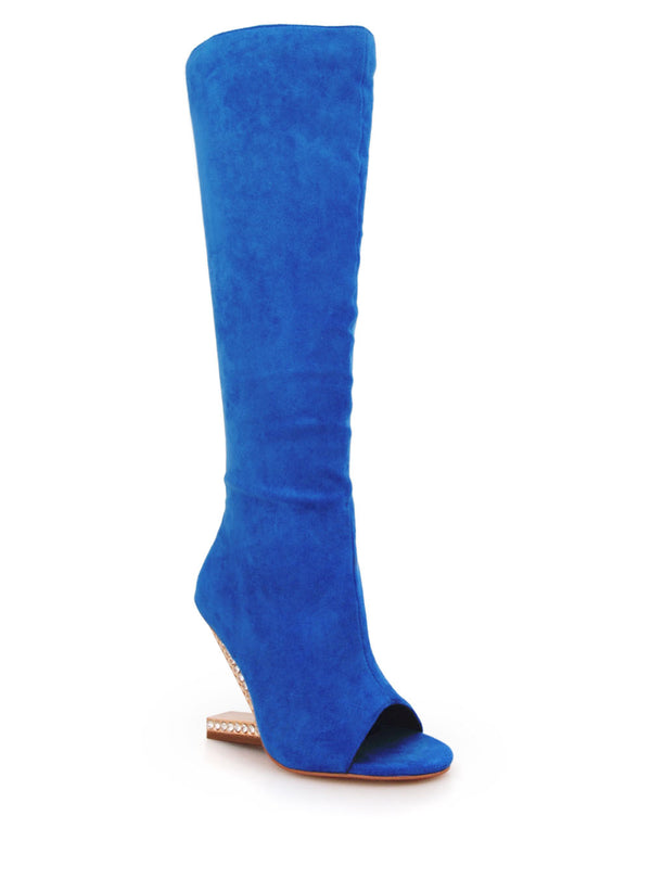 Privileged By J.c. Dossier Ludders Blue Geometric High Heel Knee Boots